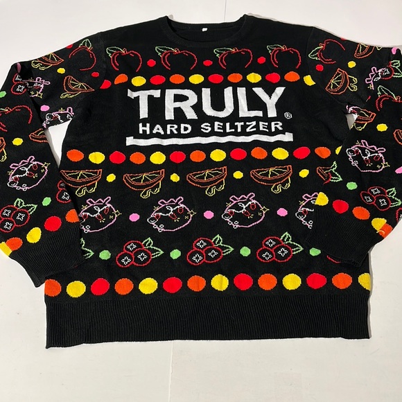 Truly Hard Seltzer Ugly Christmas Sweater Large Black fruit colorful - Picture 1 of 5